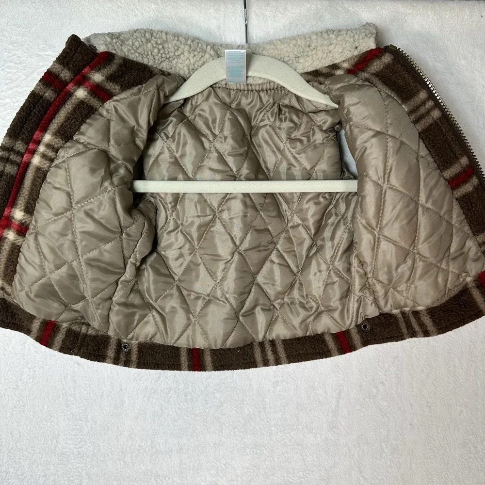 Kids Play 12M Plaid‎ Fleece Vest Brown Red Logging Truck Patch Lumberjack